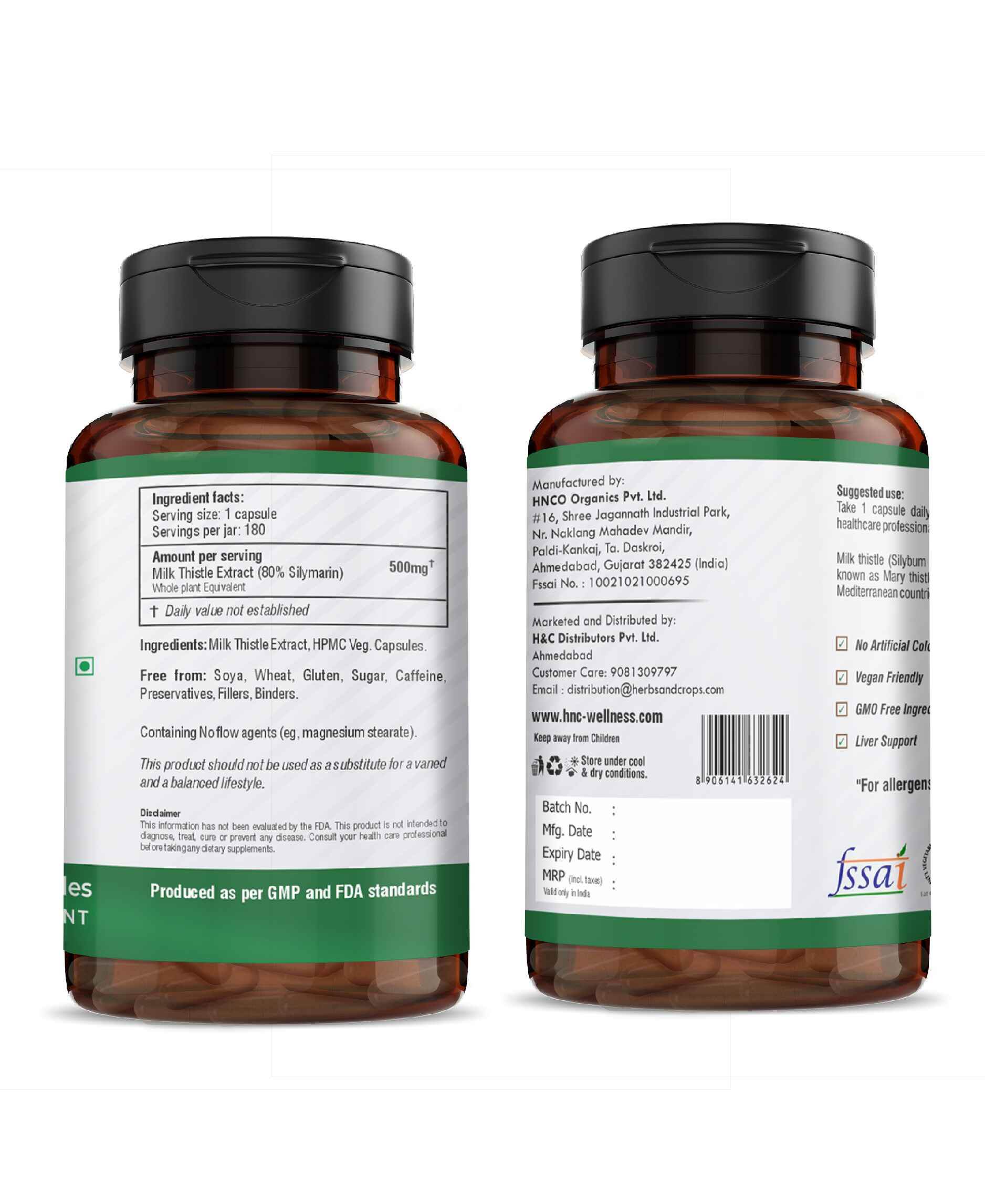 Milk Thistle Capsules 500mg - 80% Silymarin Extract for Liver Support & Detox | 180 Veg Capsules - Health N Wellness Shop