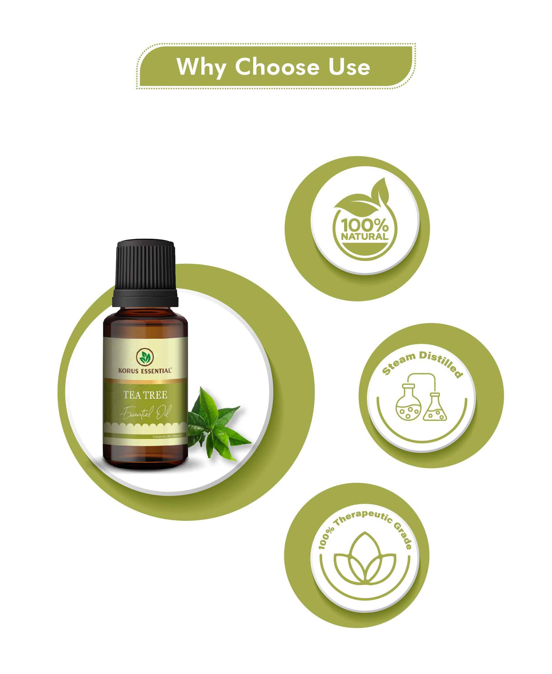Korus Essential Tea Tree Essential Oil - Pure Therapeutic Grade for Skin, Hair & Aromatherapy Benefits - Health N Wellness Shop