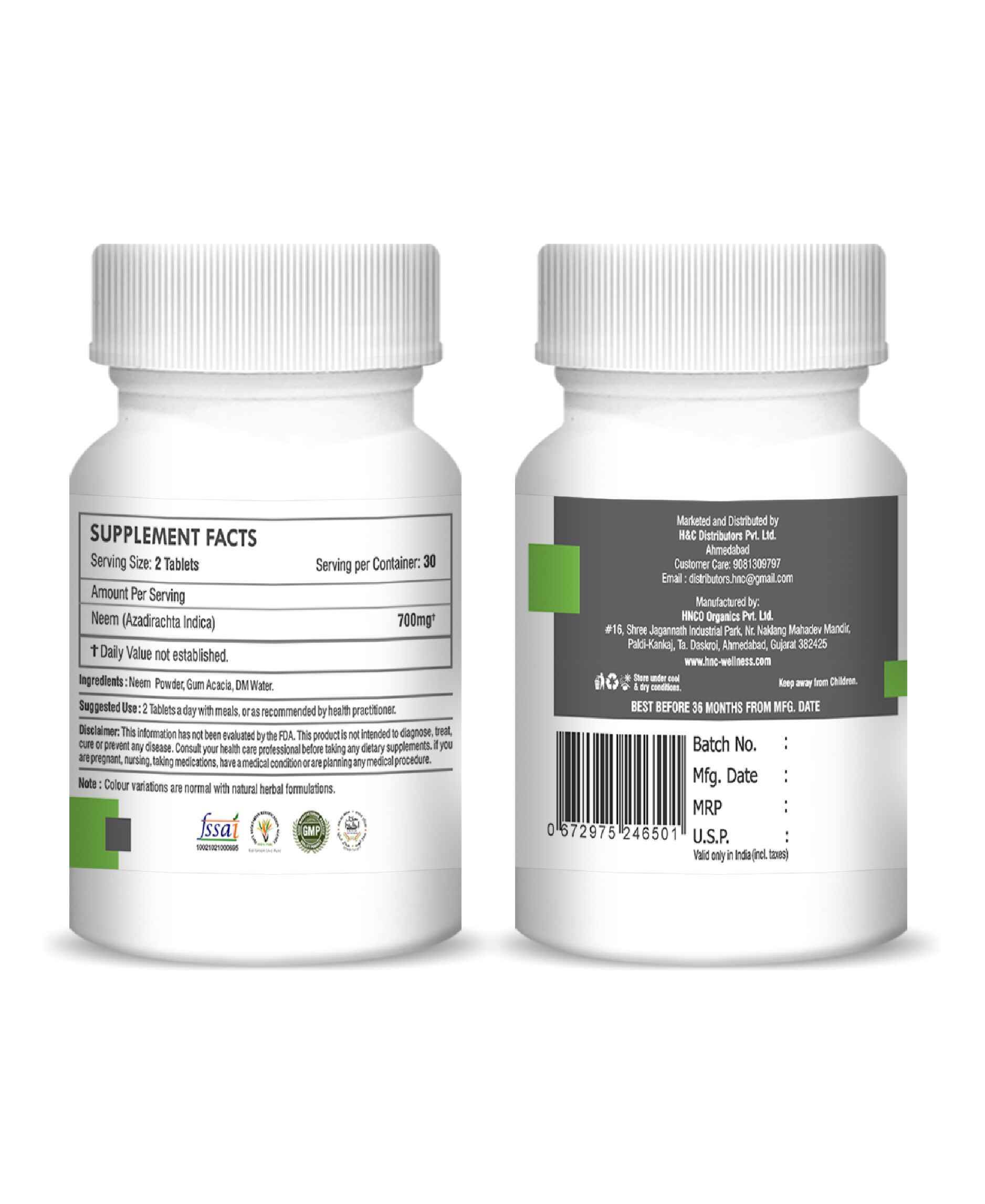 H&C Natural Neem Tablet 350mg - Skin Health & Immunity Support - Health N Wellness Shop