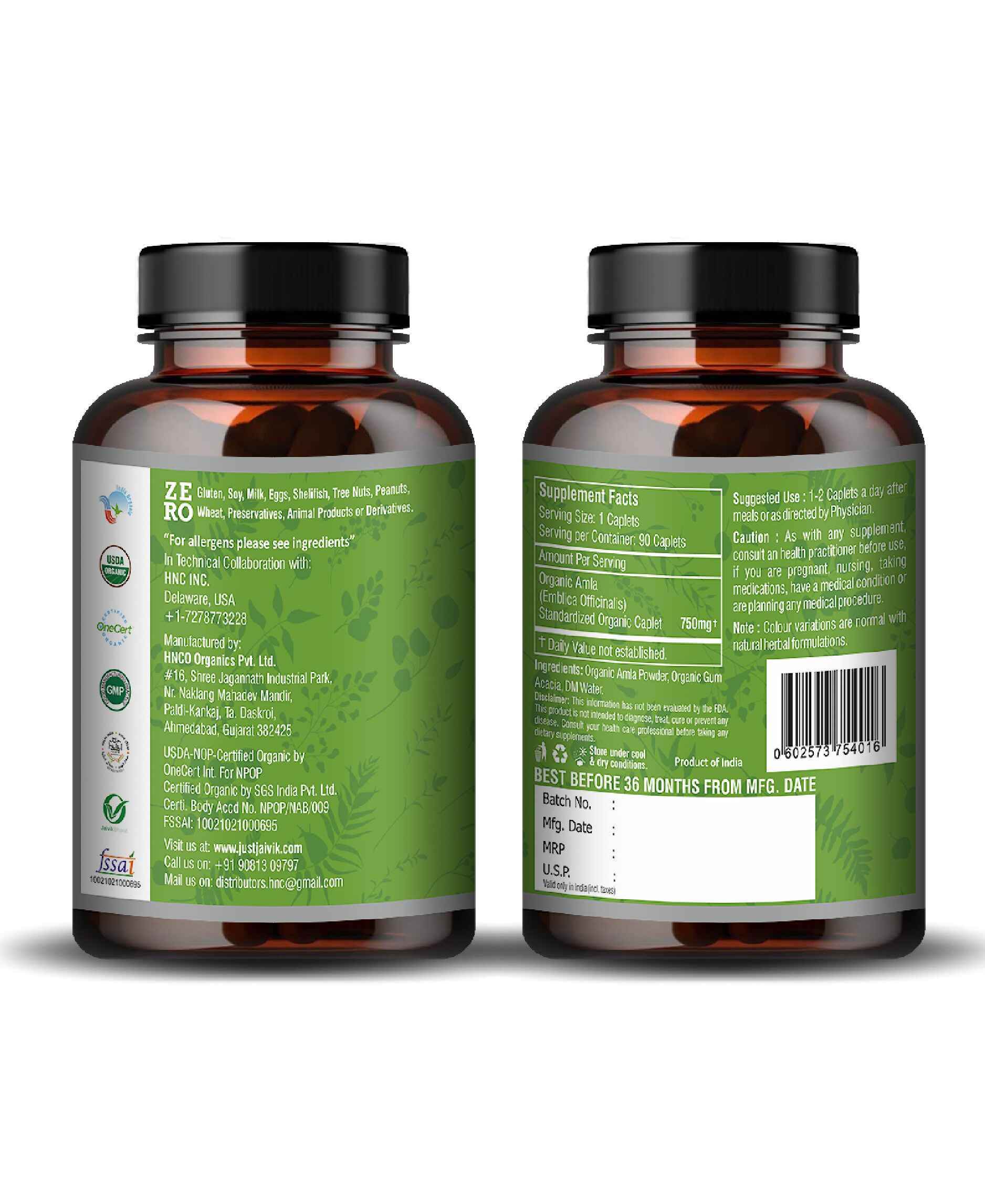 Just Jaivik Organic Amla Caplets – Natural Vitamin C Supplement for Immunity, Skin & Hair Health - Health N Wellness Shop