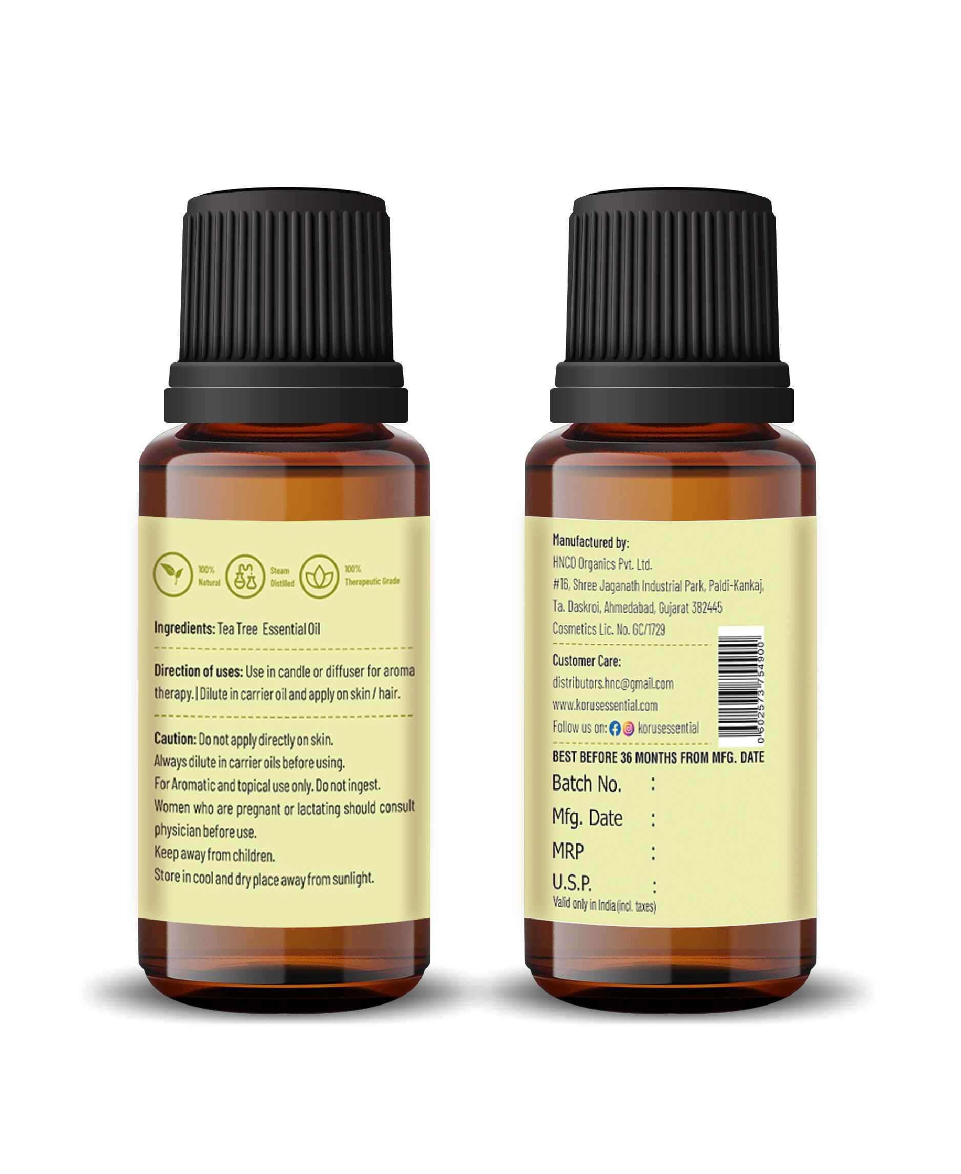 Korus Essential Tea Tree Essential Oil - Pure Therapeutic Grade for Skin, Hair & Aromatherapy Benefits - Health N Wellness Shop
