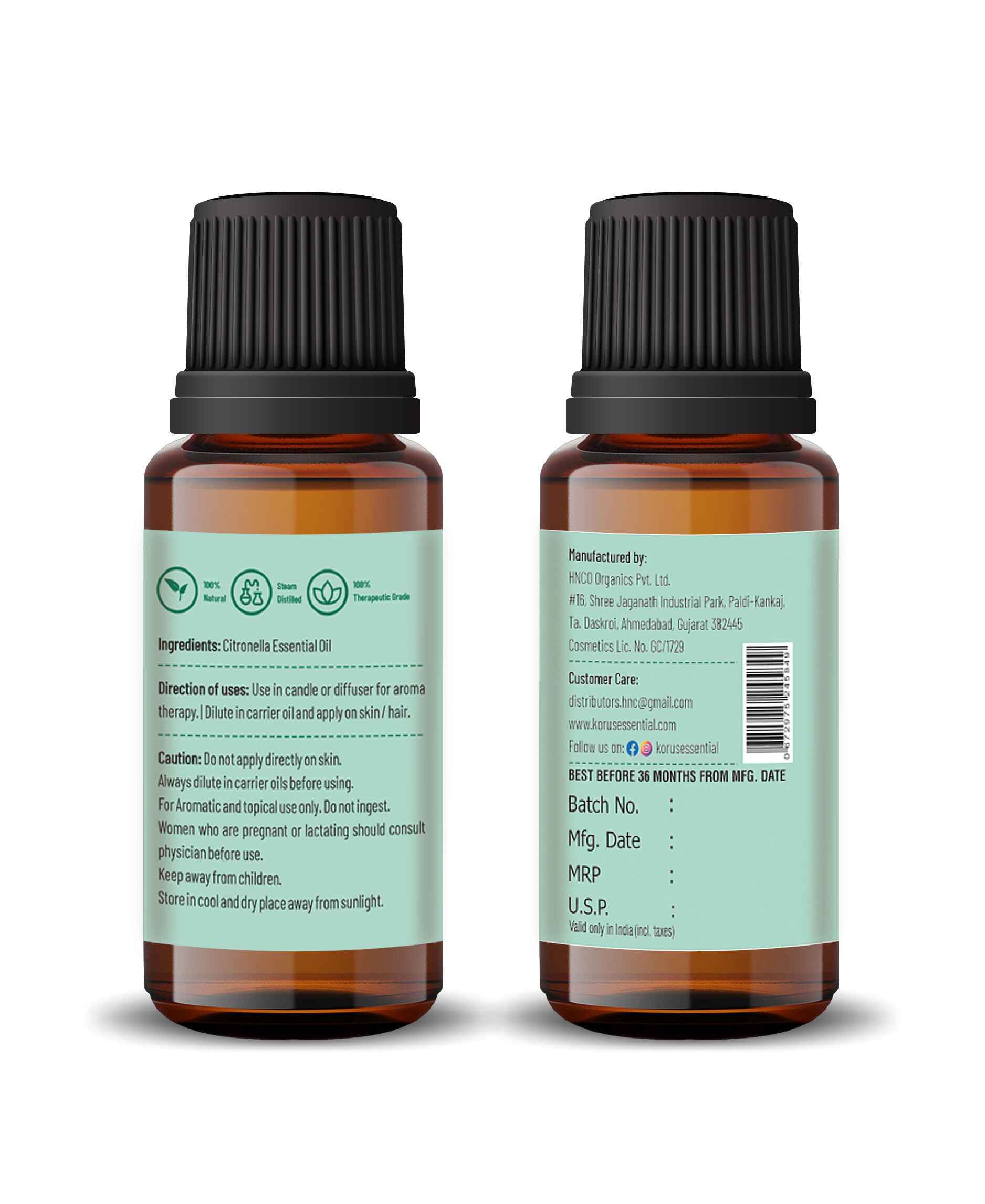 Korus Essential Citronella Oil – 100% Pure & Natural Essential Oil - Health N Wellness Shop