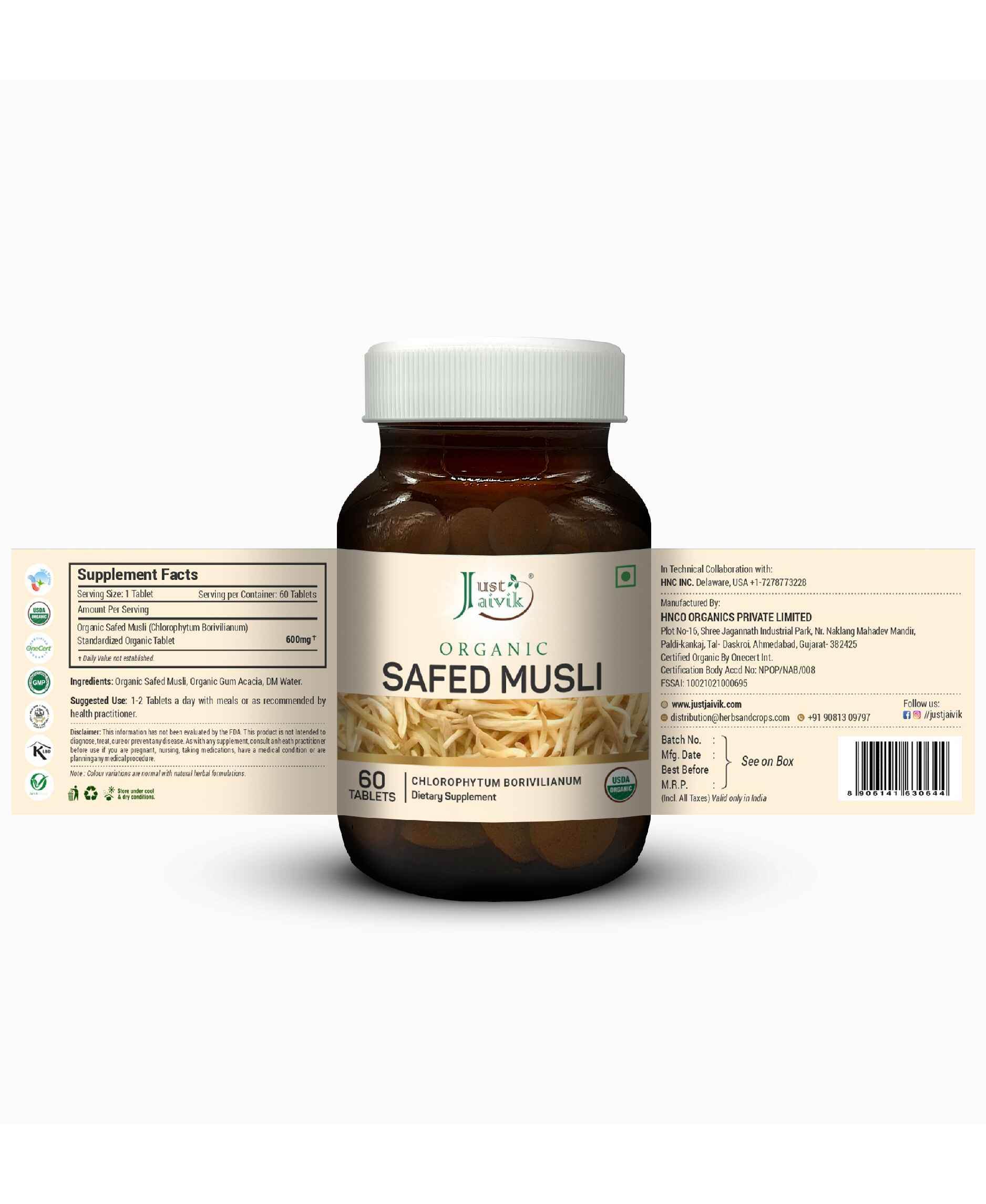 Just Jaivik Organic Safed Musli Tablets - Natural Strength, Stamina & Vitality Booster - Health N Wellness Shop