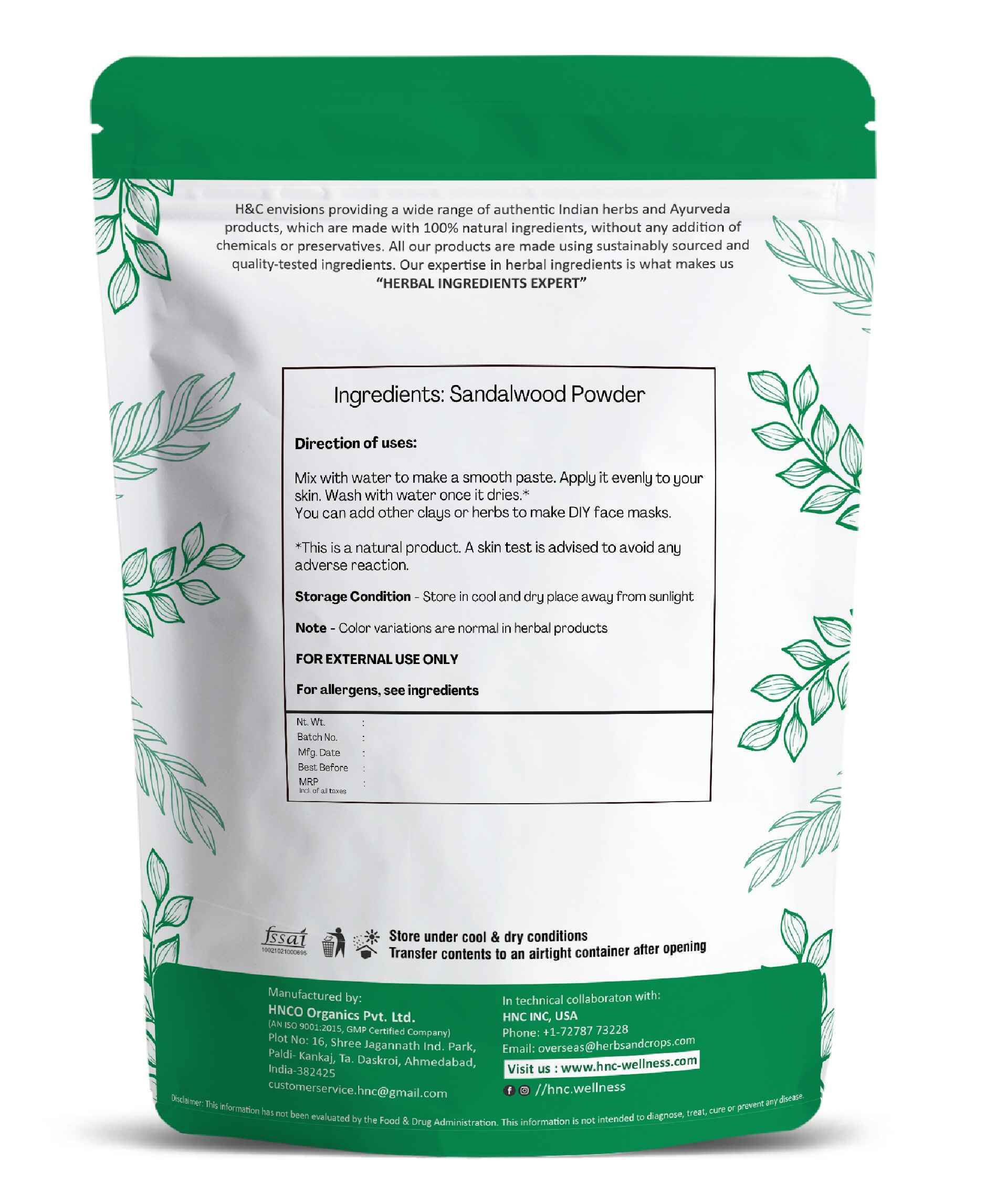 H&C Natural Sandalwood Powder 100gm - Glowing Skin & Anti - Aging - Health N Wellness Shop