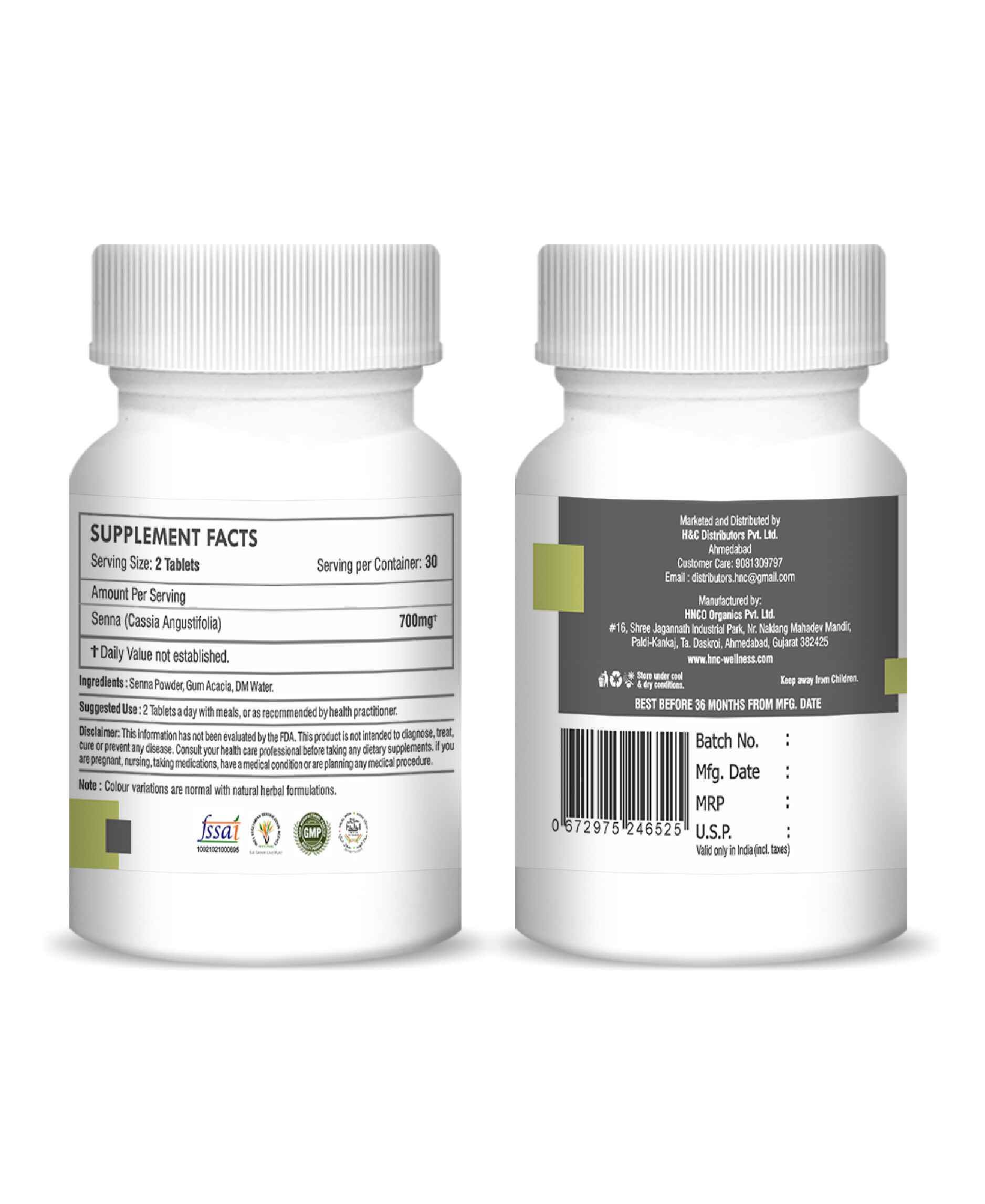 H&C Natural Senna Tablets 350mg 60 Count - Natural Digestive Support - Health N Wellness Shop