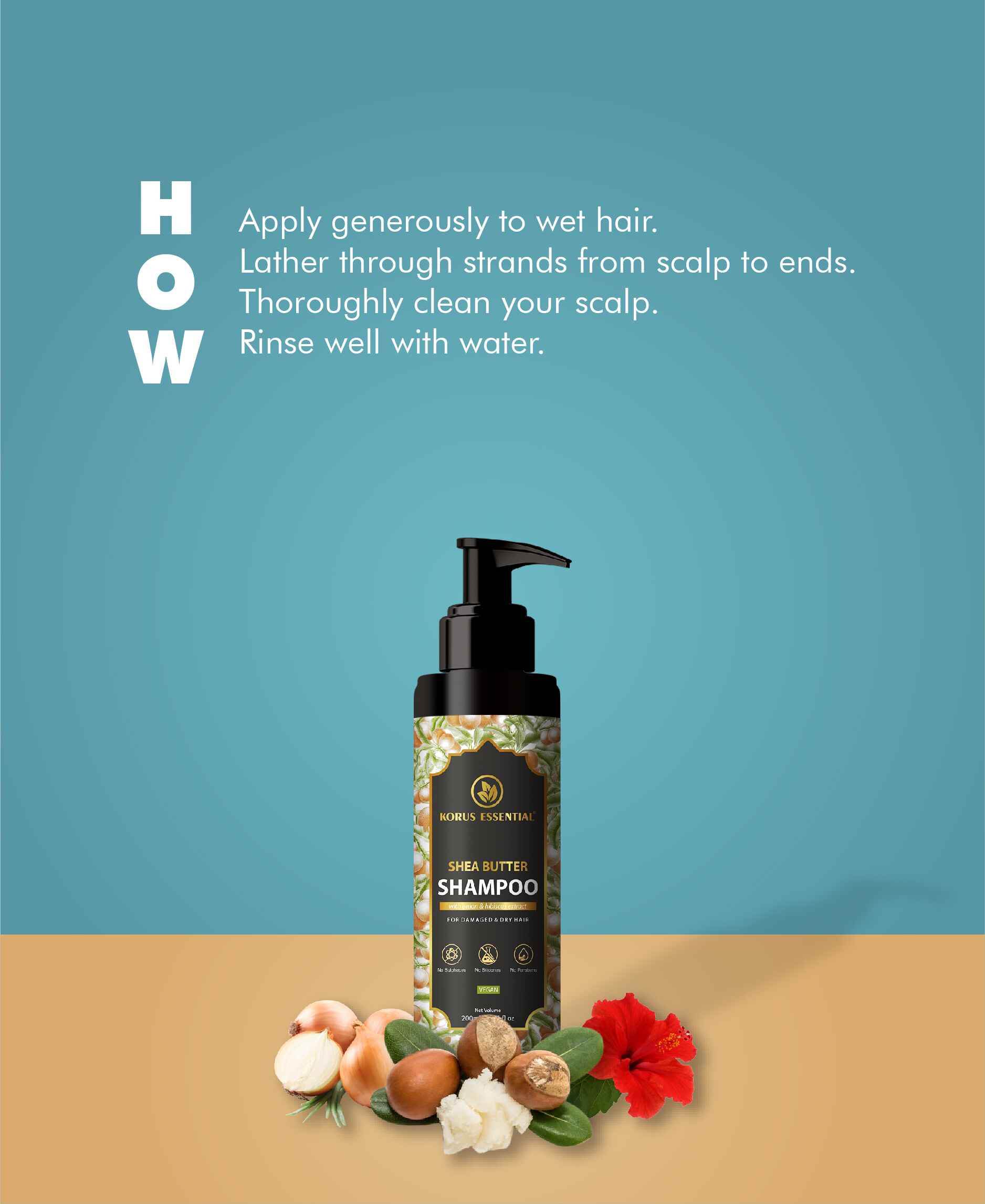 Korus Shea Butter Shampoo 200ml - Onion Hibiscus for Dry Damaged Hair - Health N Wellness Shop