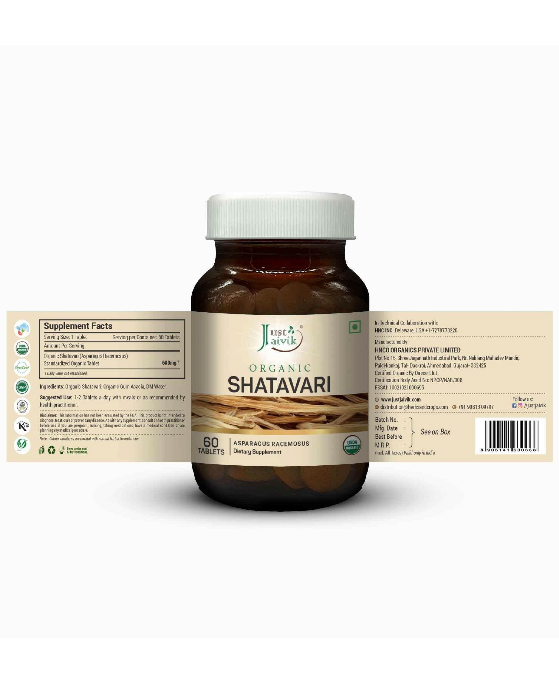 Just Jaivik Organic Shatavari Tablets for Women's Health - Herbal Supplement for Hormone Balance, Fertility & Digestive Support - Health N Wellness Shop