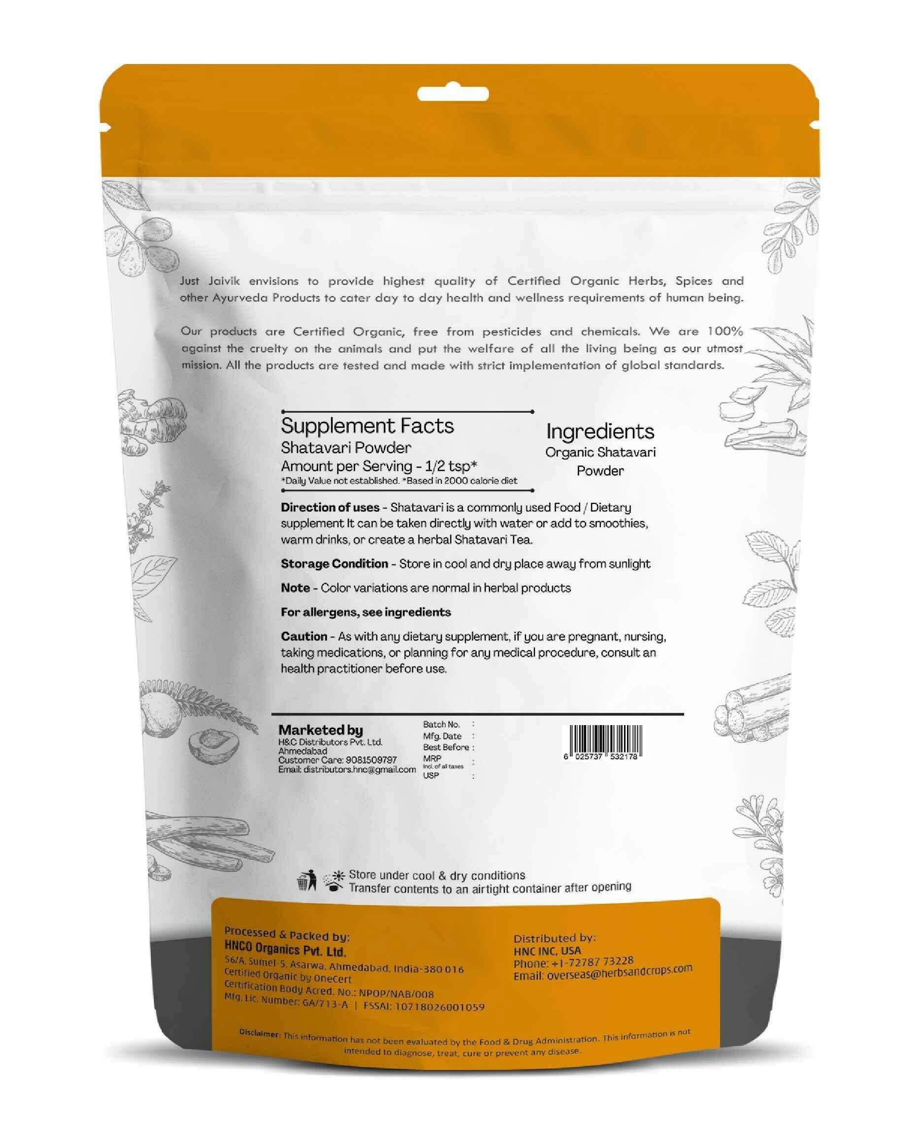 Just Jaivik Organic Shatavari Powder 100g - Women's Wellness - Health N Wellness Shop