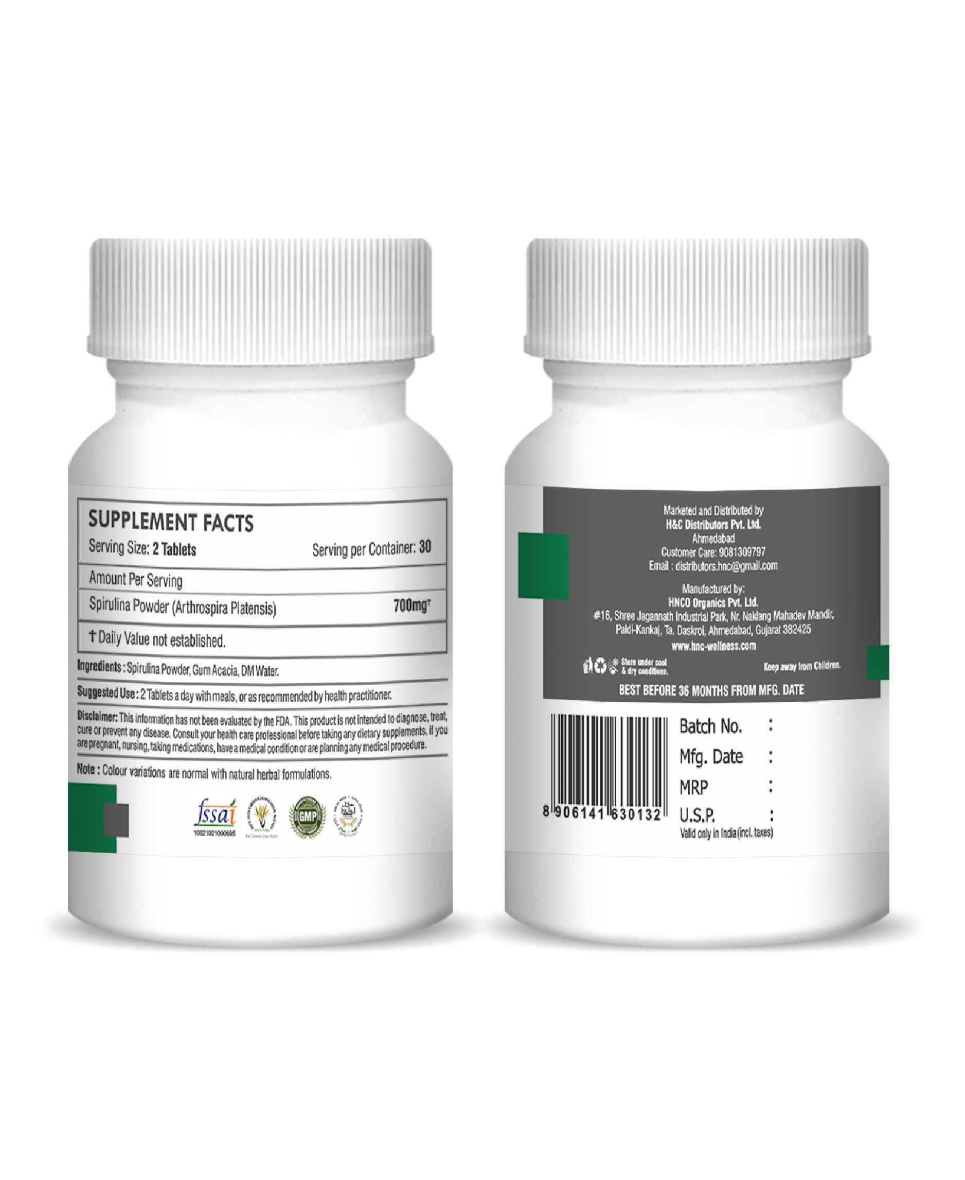 H&C Natural Spirulina Tablet 60 Count - Immunity & Energy Booster - Health N Wellness Shop