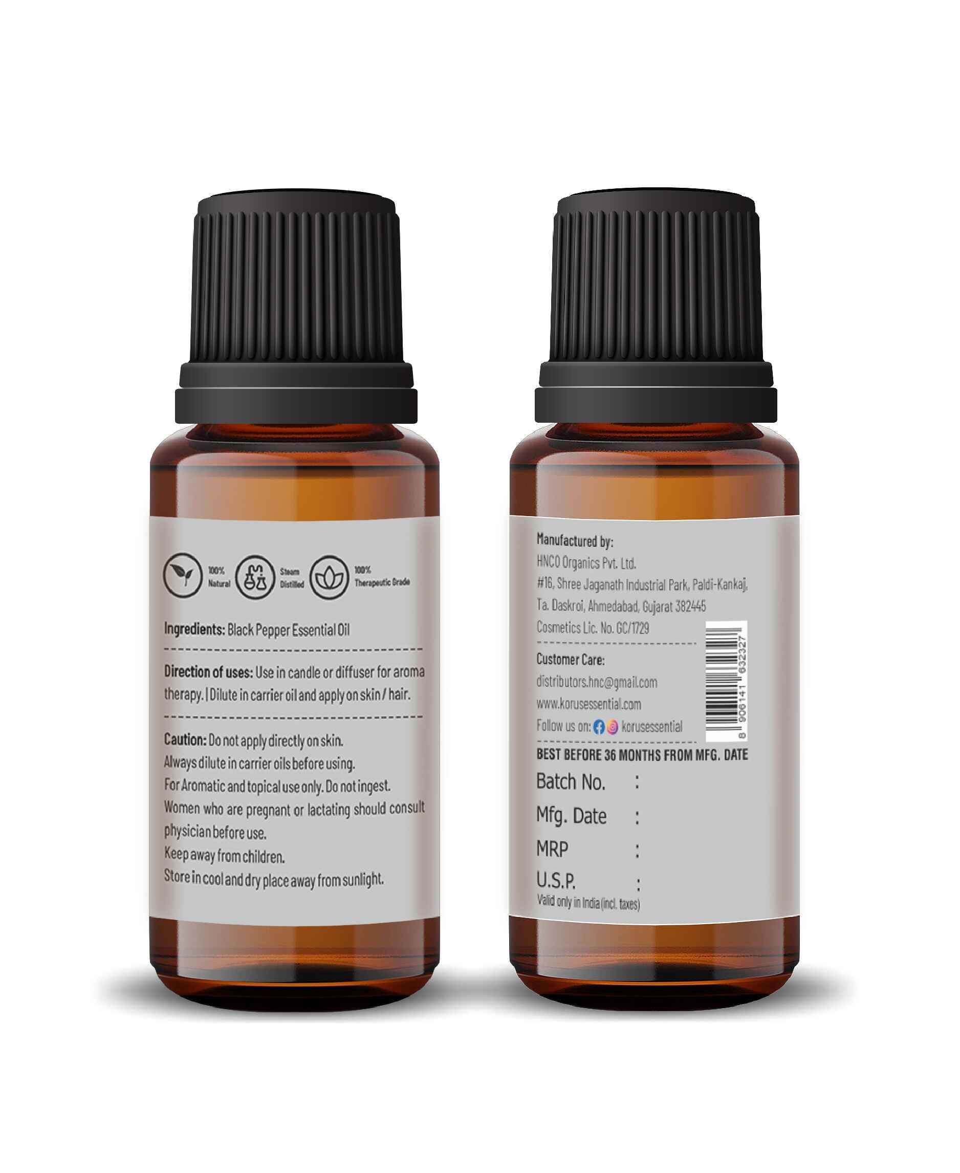 Korus Black Pepper Essential Oil – Pure Therapeutic Grade Oil for Muscle Relief, Digestion & Aromatherapy - Health N Wellness Shop