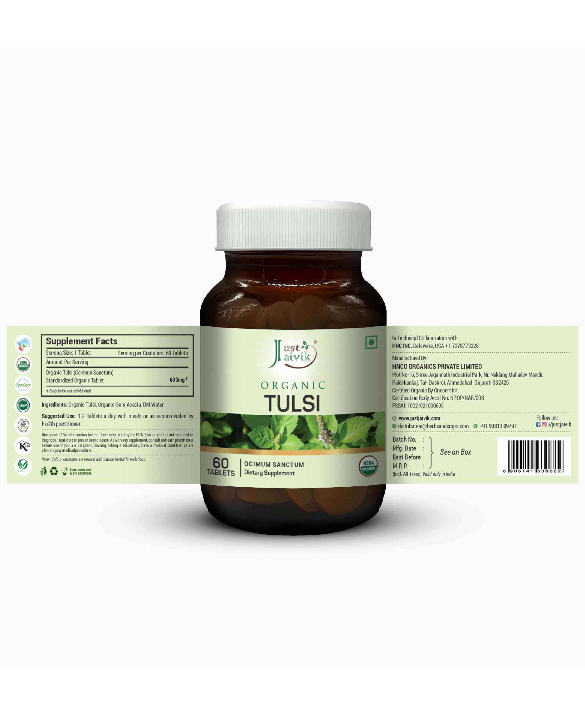 Just Jaivik Organic Tulsi Tablets for Immunity, Respiratory Health & Stress Relief - Health N Wellness Shop