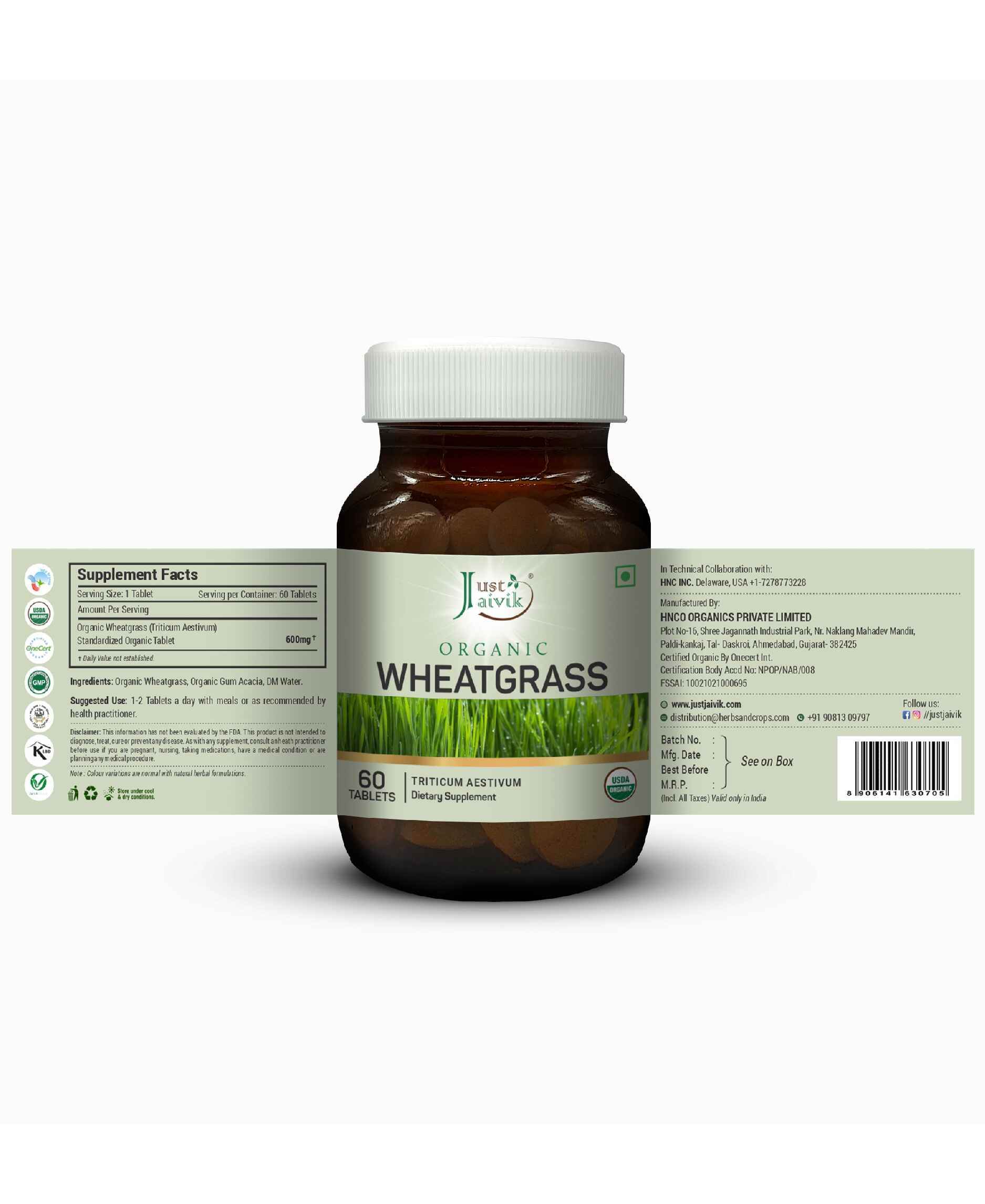 Just Jaivik Organic Wheatgrass Tablets - Natural Detox, Energy Boost & Immunity Support Supplement - Health N Wellness Shop