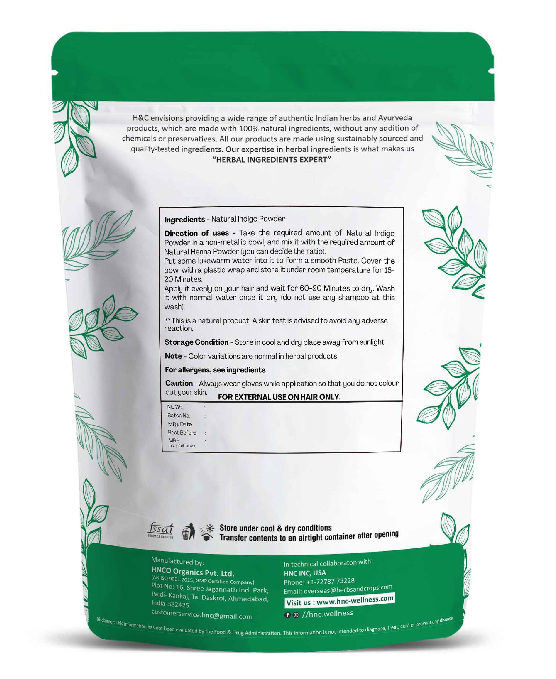 H&C Natural Indigo Powder 100gm - Natural Black Hair Color - Health N Wellness Shop